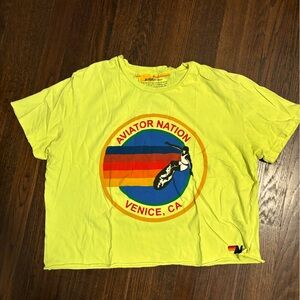 Aviator nation neon yellow logo teeshirt size XL